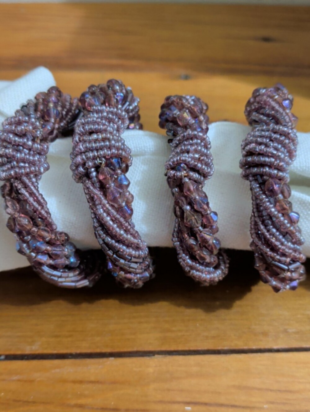 Glass Beaded Napkin Rings Set of 4